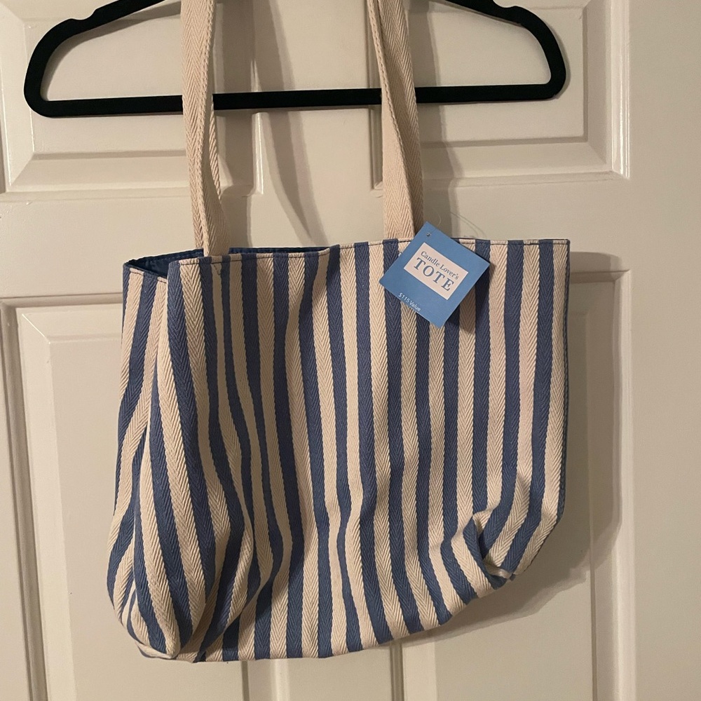 Striped Blue and Cream Tote Bag